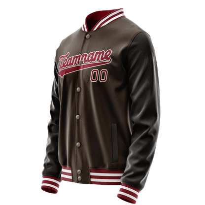 Custom Brown Red Solid Color Varsity Letterman Jacket
