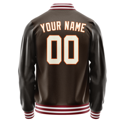 Custom Brown Gray Solid Color Varsity Letterman Jacket