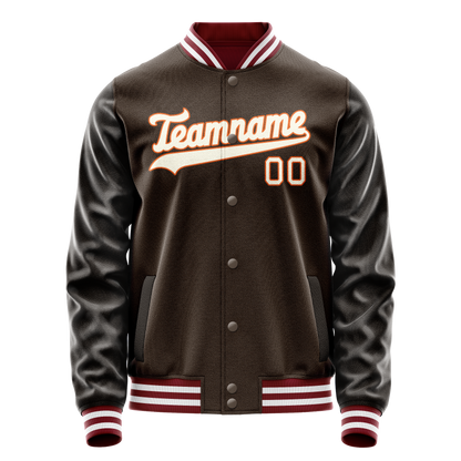 Custom Brown Gray Solid Color Varsity Letterman Jacket