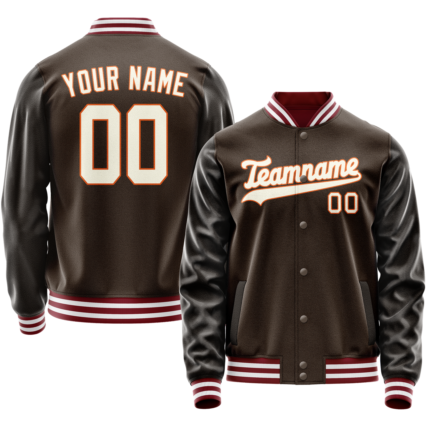 Custom Brown Gray Solid Color Varsity Letterman Jacket
