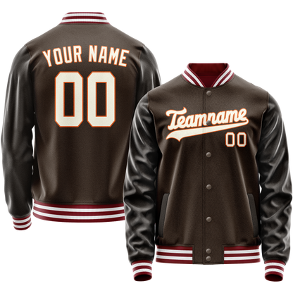 Custom Brown Gray Solid Color Varsity Letterman Jacket