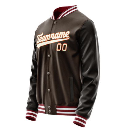 Custom Brown Gray Solid Color Varsity Letterman Jacket