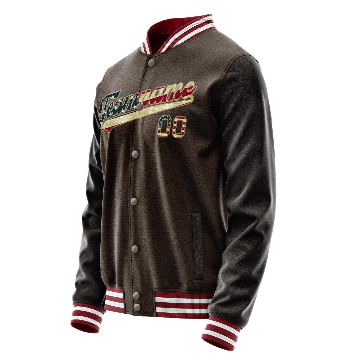 Custom Brown Cream Vintage Usa Flag Varsity Letterman Jacket