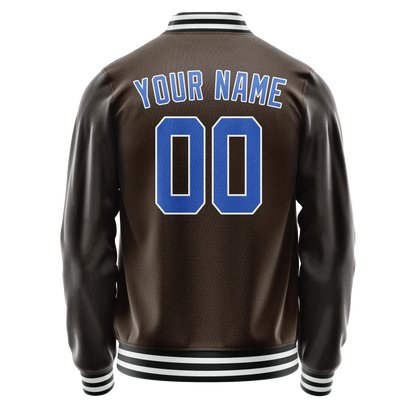 Custom Brown Light-Blue Solid Color Varsity Letterman Jacket