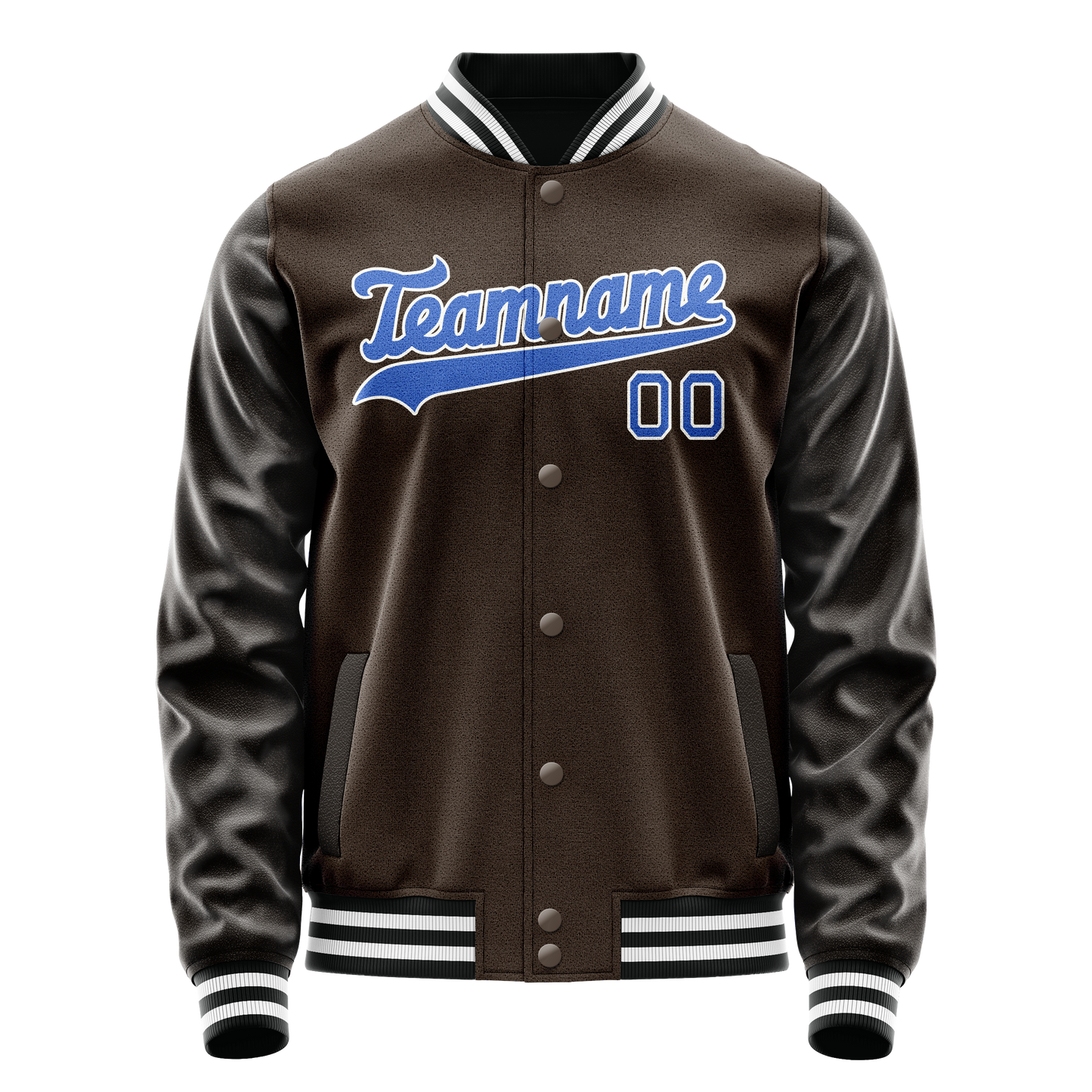 Custom Brown Light-Blue Solid Color Varsity Letterman Jacket