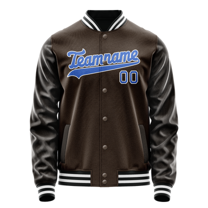 Custom Brown Light-Blue Solid Color Varsity Letterman Jacket