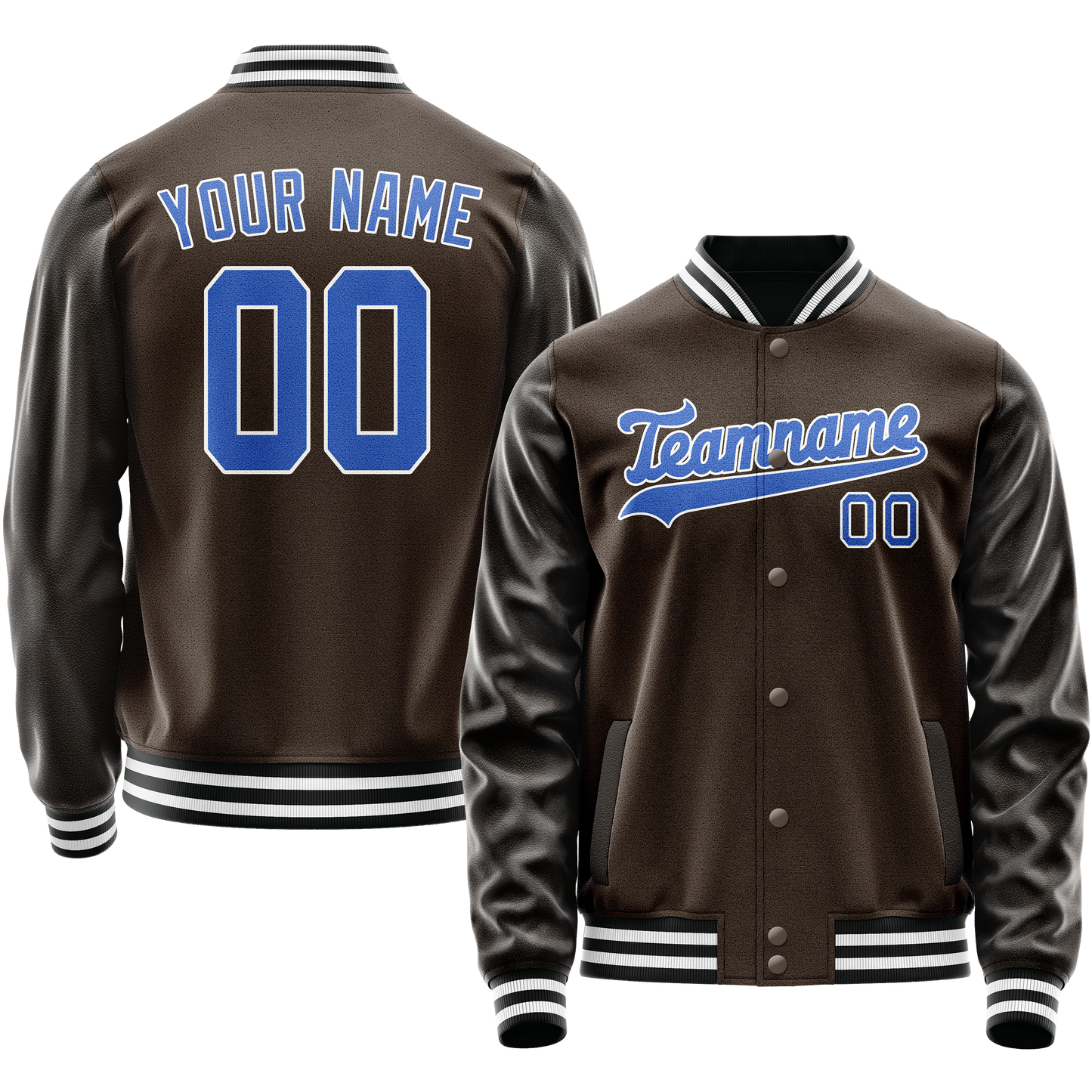 Custom Brown Light-Blue Solid Color Varsity Letterman Jacket