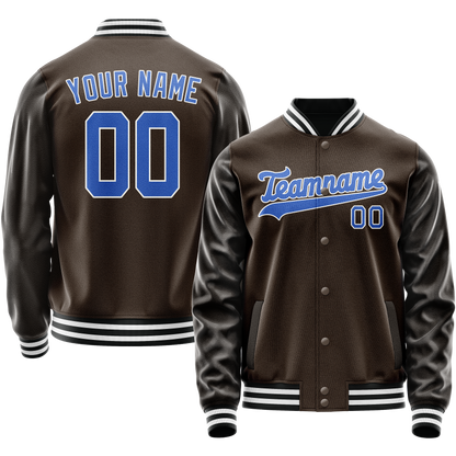 Custom Brown Light-Blue Solid Color Varsity Letterman Jacket