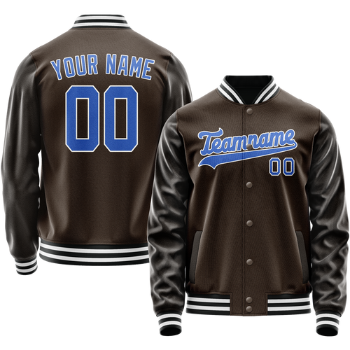 Custom Brown Light-Blue Solid Color Varsity Letterman Jacket