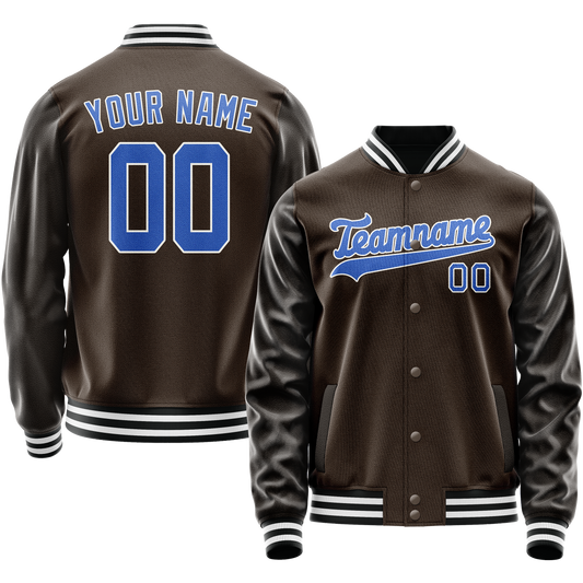 Custom Brown Light-Blue Solid Color Varsity Letterman Jacket