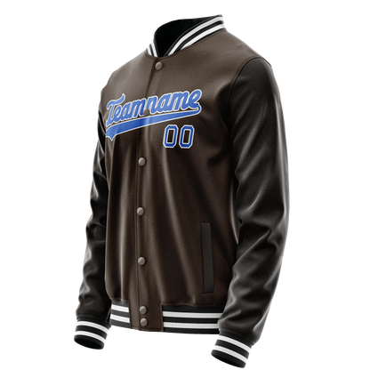 Custom Brown Light-Blue Solid Color Varsity Letterman Jacket