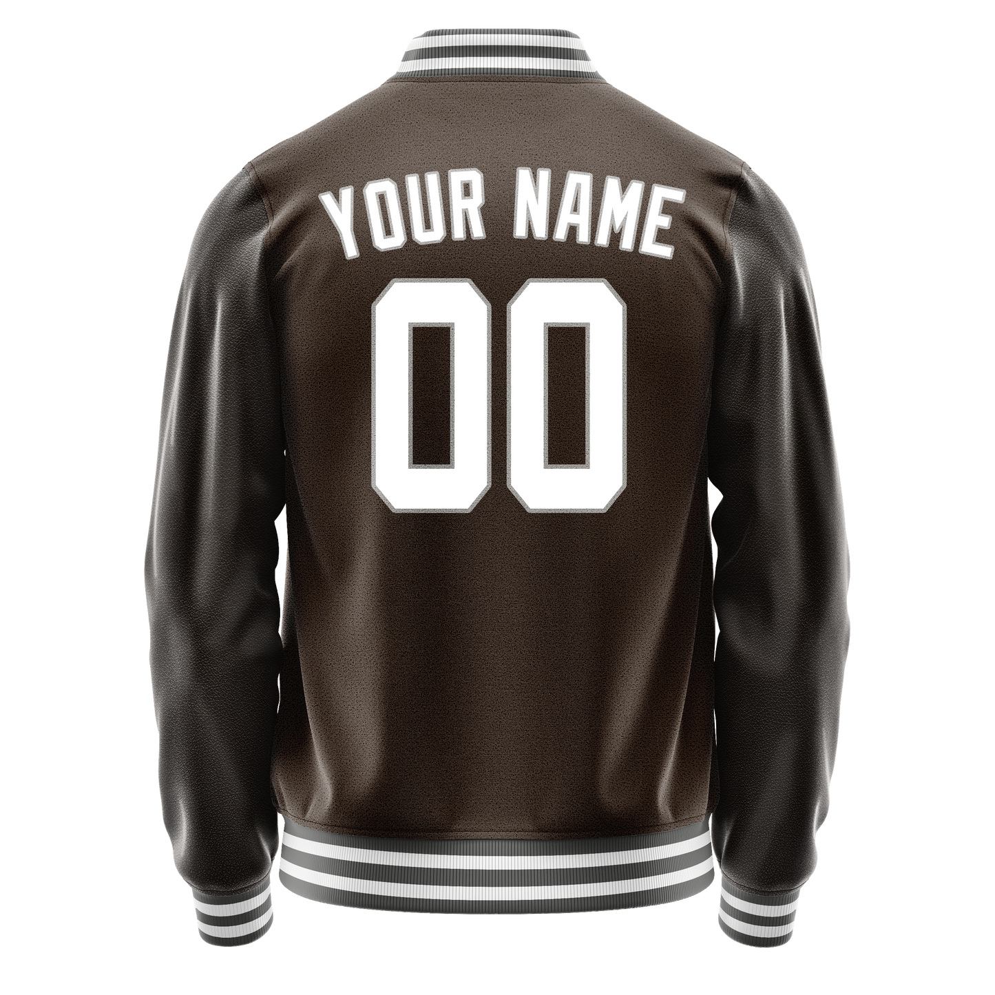 Custom Brown White Solid Color Varsity Letterman Jacket