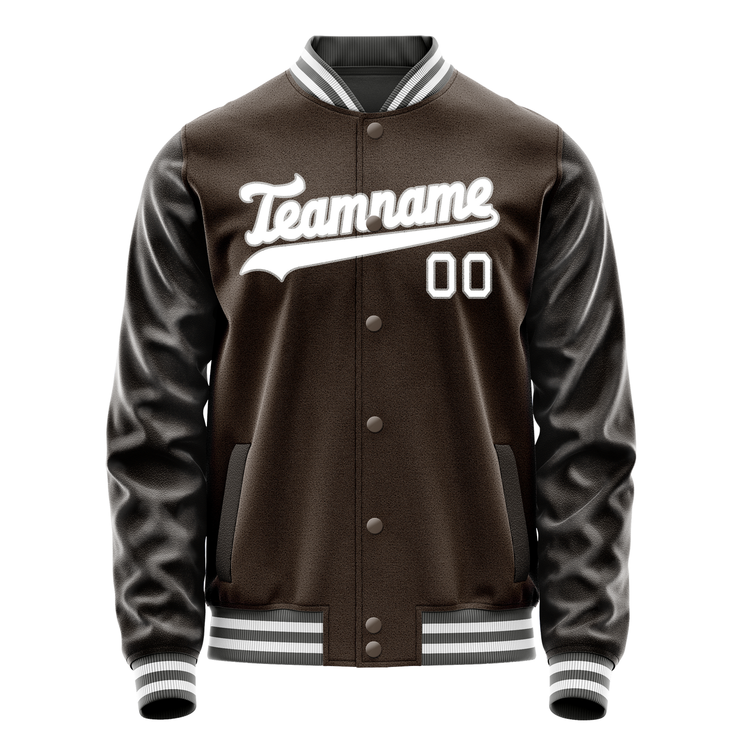 Custom Brown White Solid Color Varsity Letterman Jacket