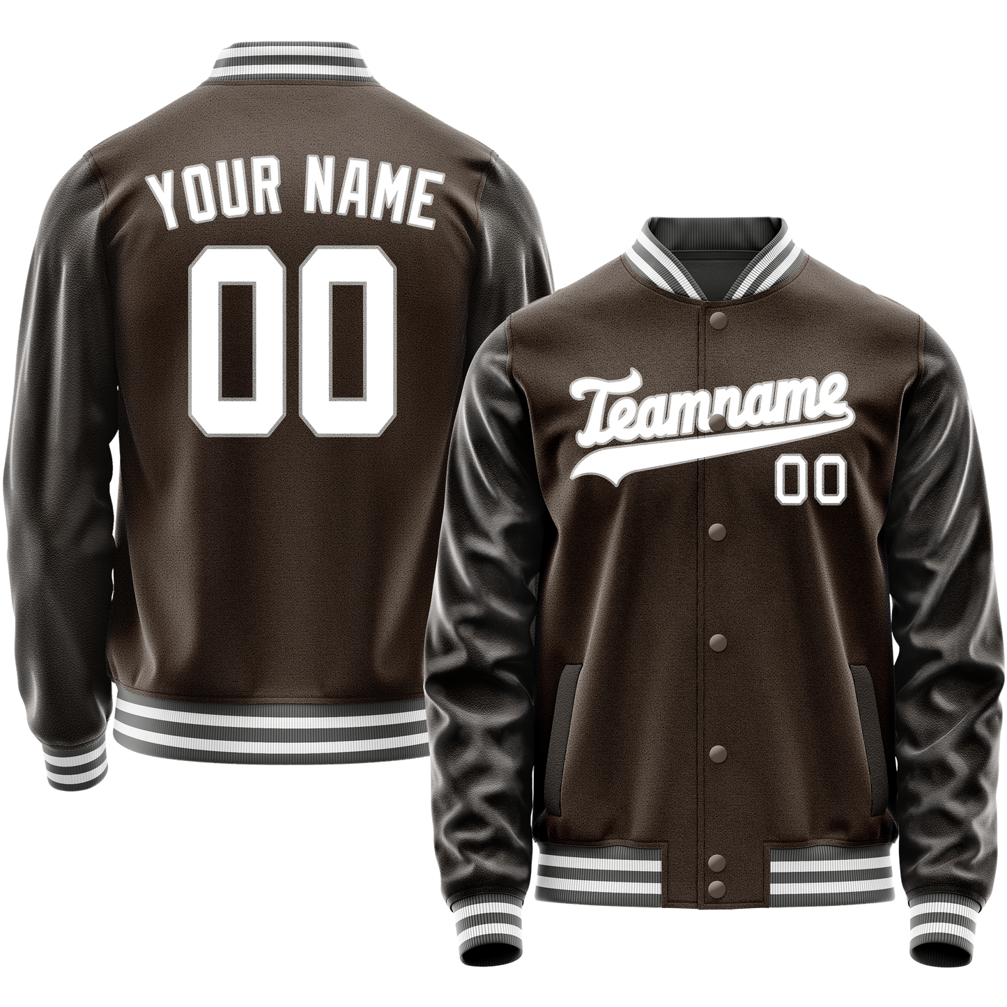 Custom Brown White Solid Color Varsity Letterman Jacket