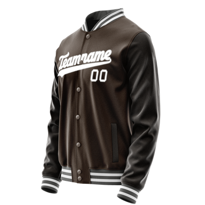 Custom Brown White Solid Color Varsity Letterman Jacket