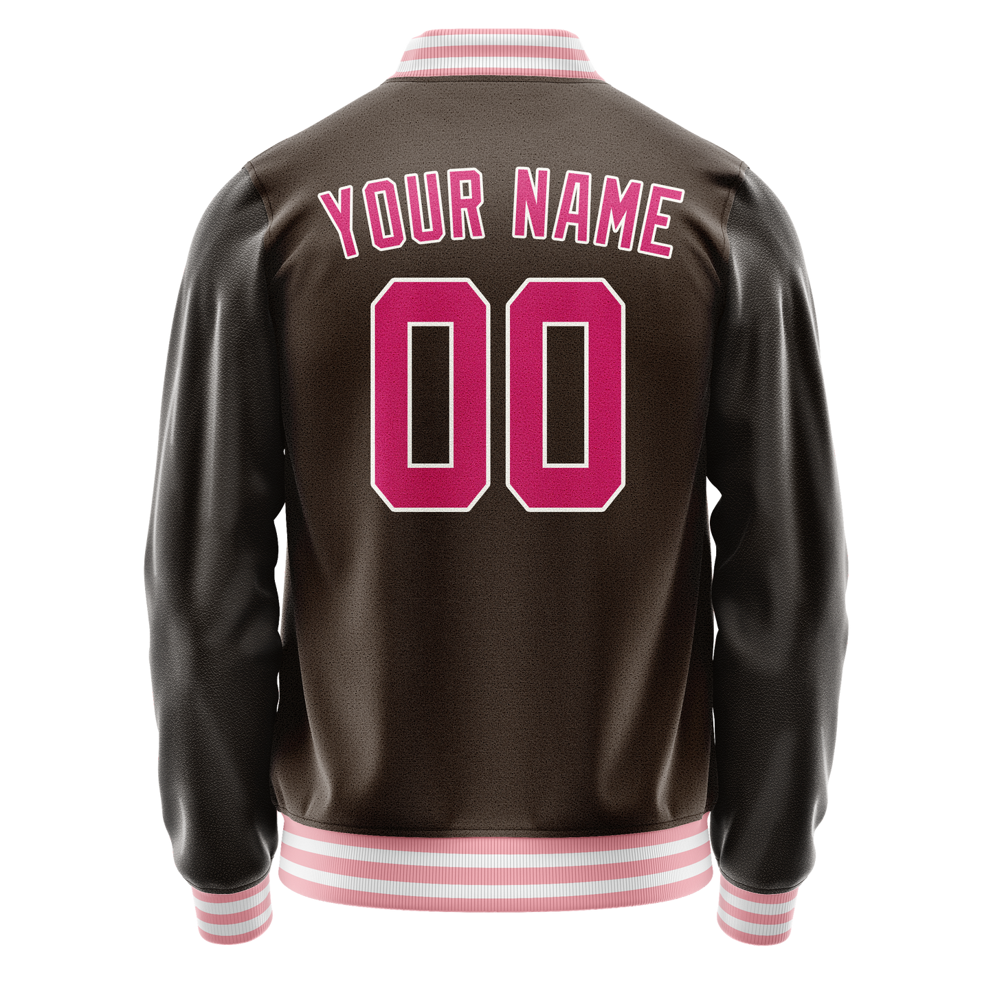 Custom Brown Pink Solid Color Varsity Letterman Jacket