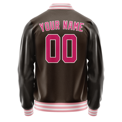 Custom Brown Pink Solid Color Varsity Letterman Jacket