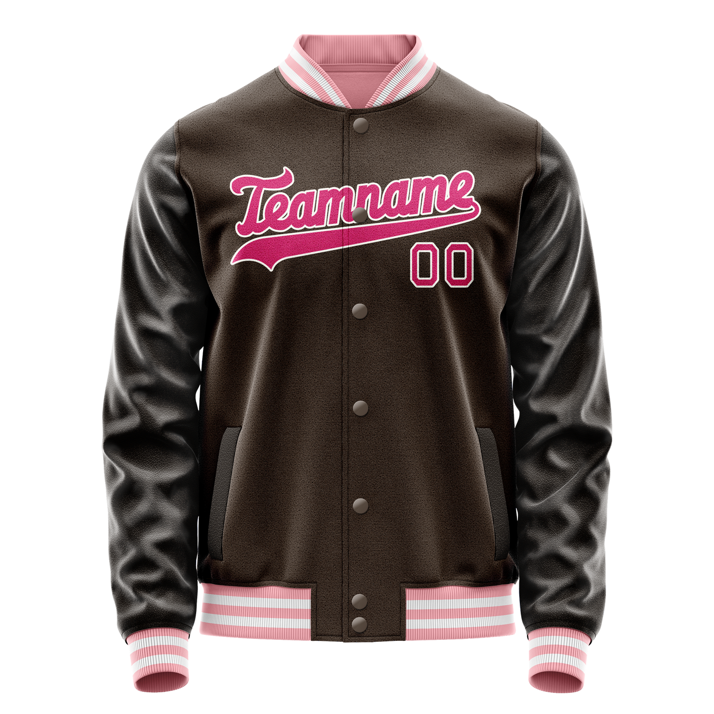Custom Brown Pink Solid Color Varsity Letterman Jacket