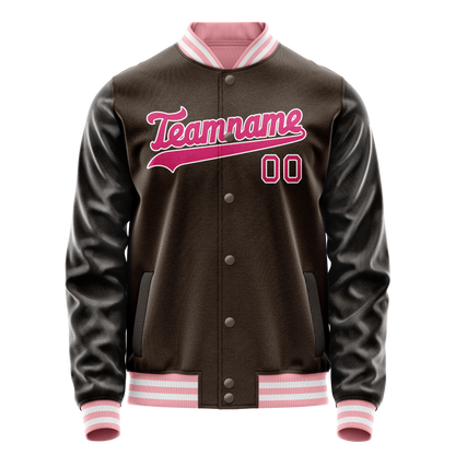 Custom Brown Pink Solid Color Varsity Letterman Jacket
