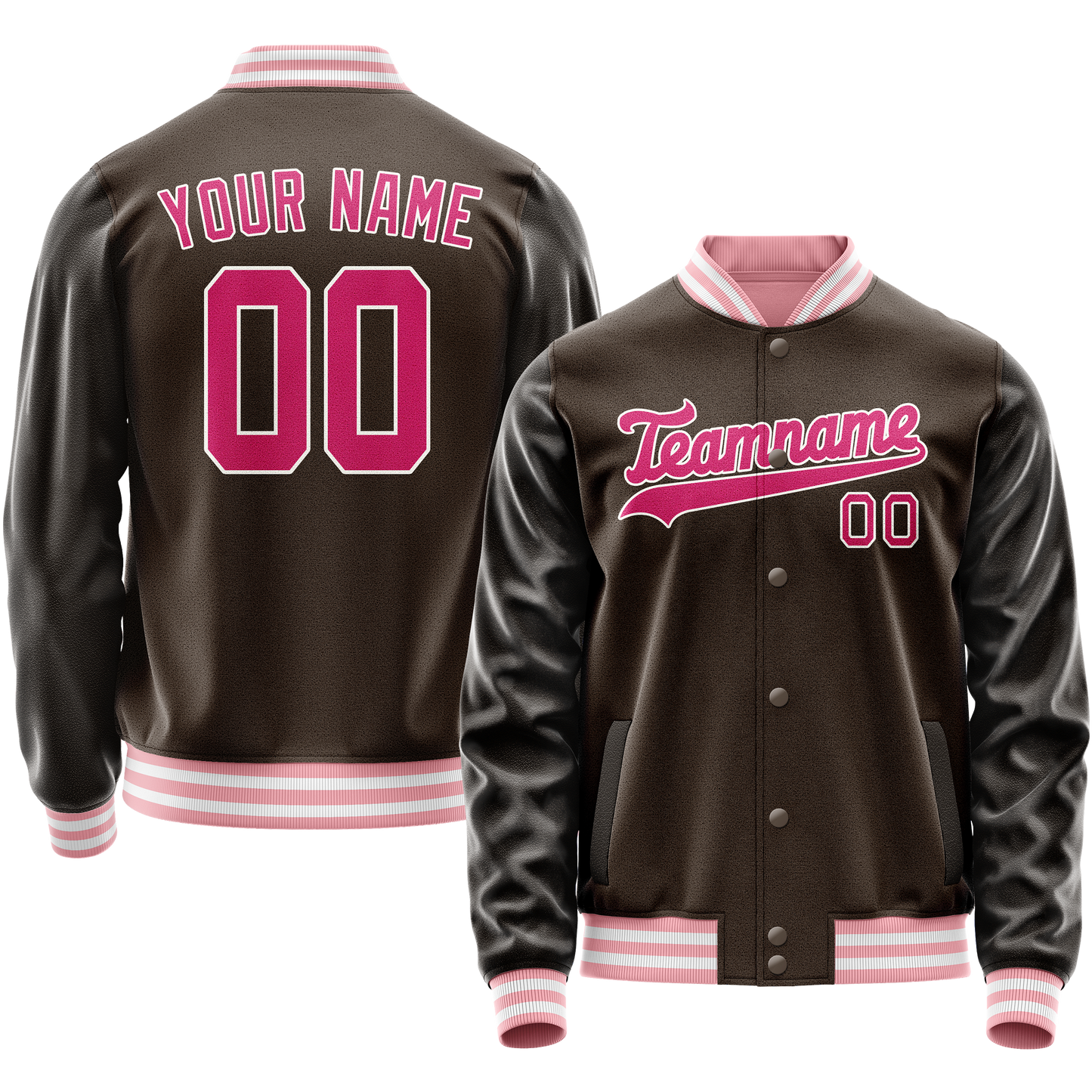 Custom Brown Pink Solid Color Varsity Letterman Jacket
