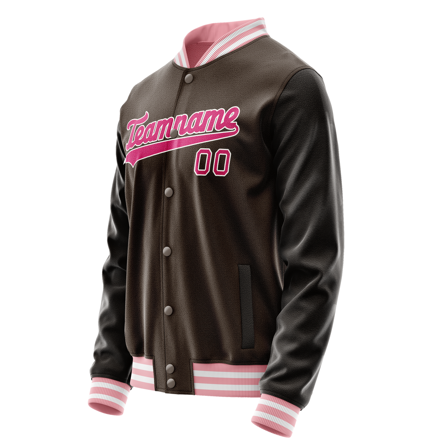 Custom Brown Pink Solid Color Varsity Letterman Jacket