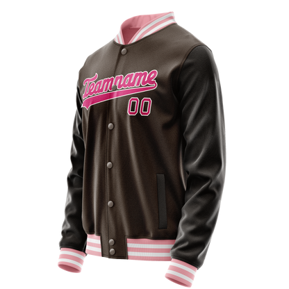 Custom Brown Pink Solid Color Varsity Letterman Jacket