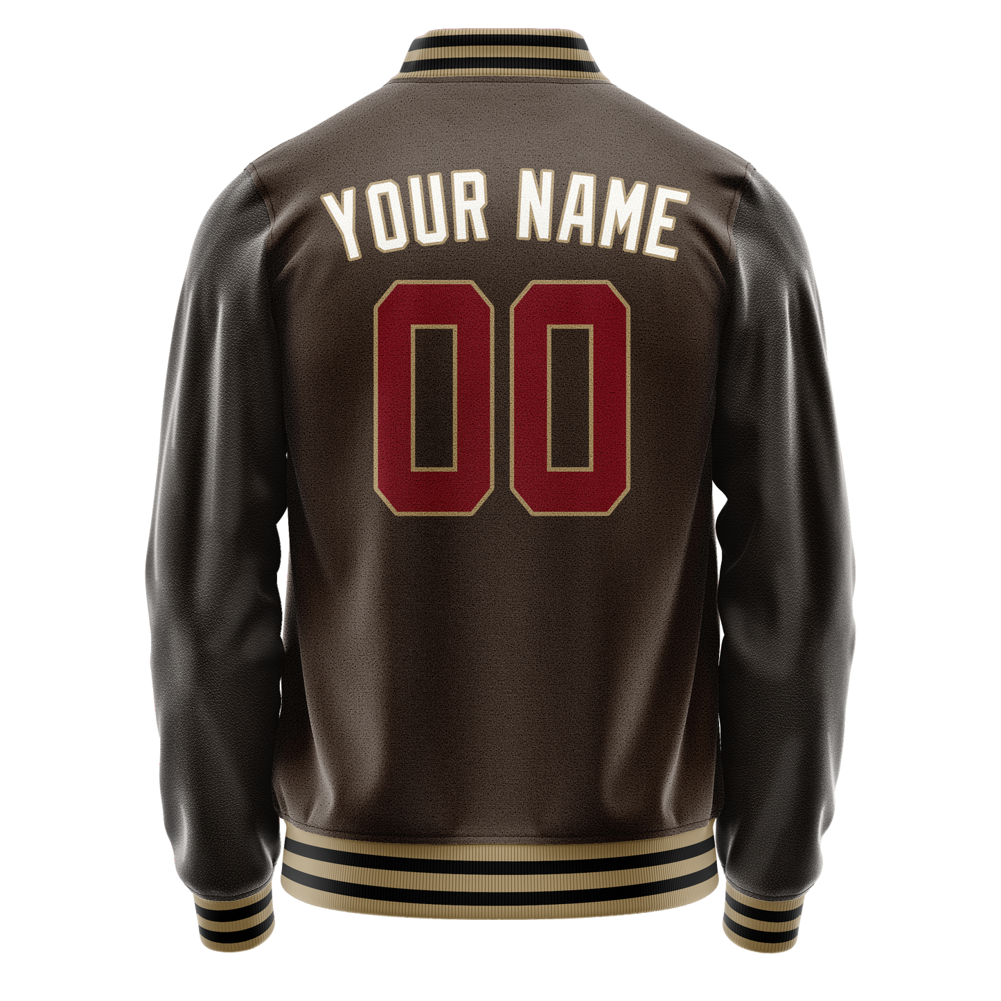 Custom Brown White Solid Color Varsity Letterman Jacket