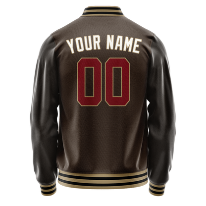 Custom Brown White Solid Color Varsity Letterman Jacket