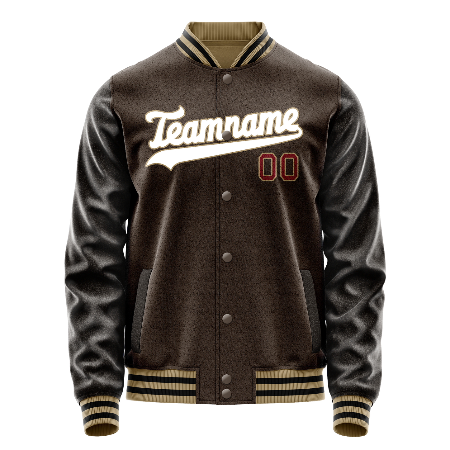 Custom Brown White Solid Color Varsity Letterman Jacket