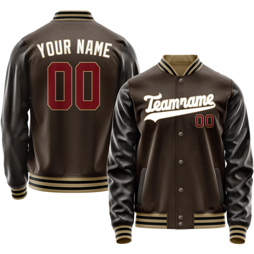 Custom Brown White Solid Color Varsity Letterman Jacket