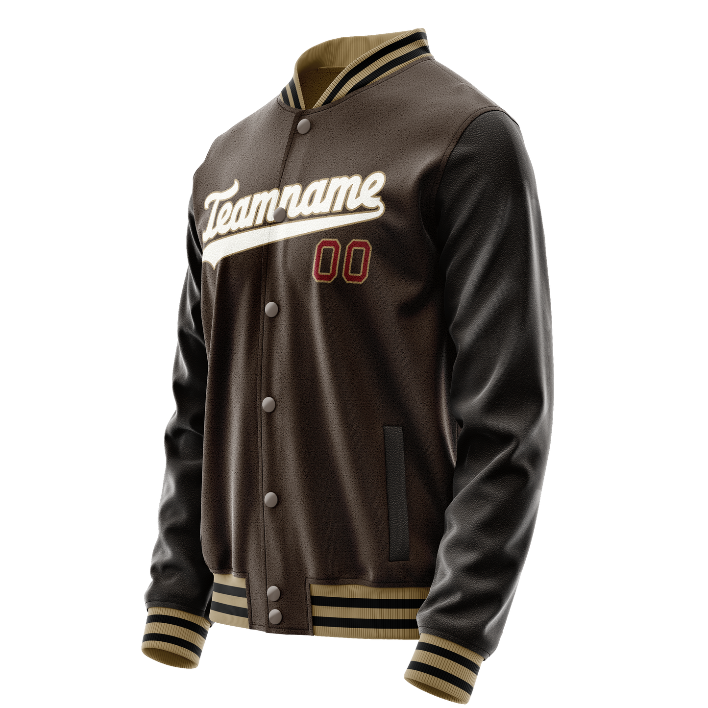 Custom Brown White Solid Color Varsity Letterman Jacket