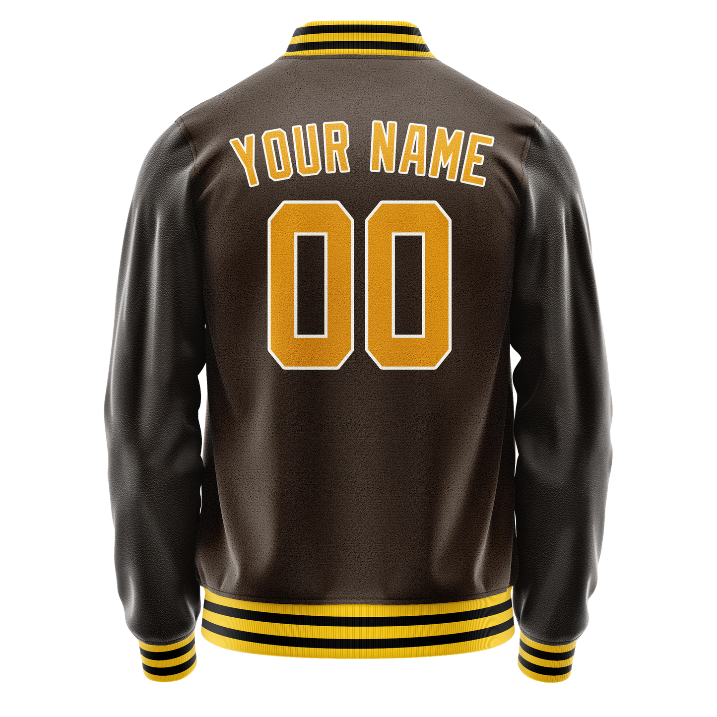 Custom Brown Gold Solid Color Varsity Letterman Jacket