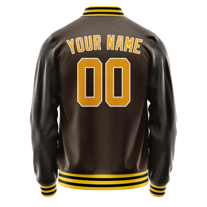 Custom Brown Gold Solid Color Varsity Letterman Jacket