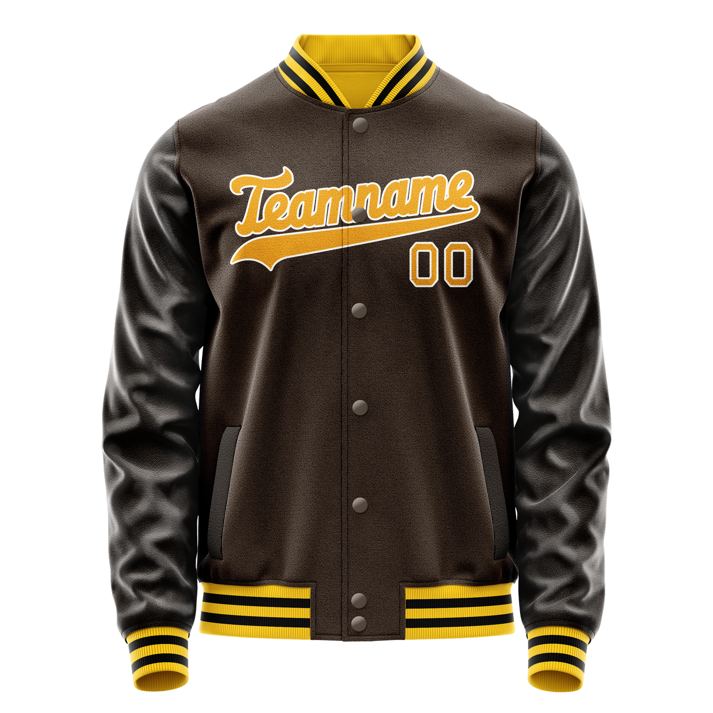 Custom Brown Gold Solid Color Varsity Letterman Jacket