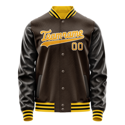 Custom Brown Gold Solid Color Varsity Letterman Jacket