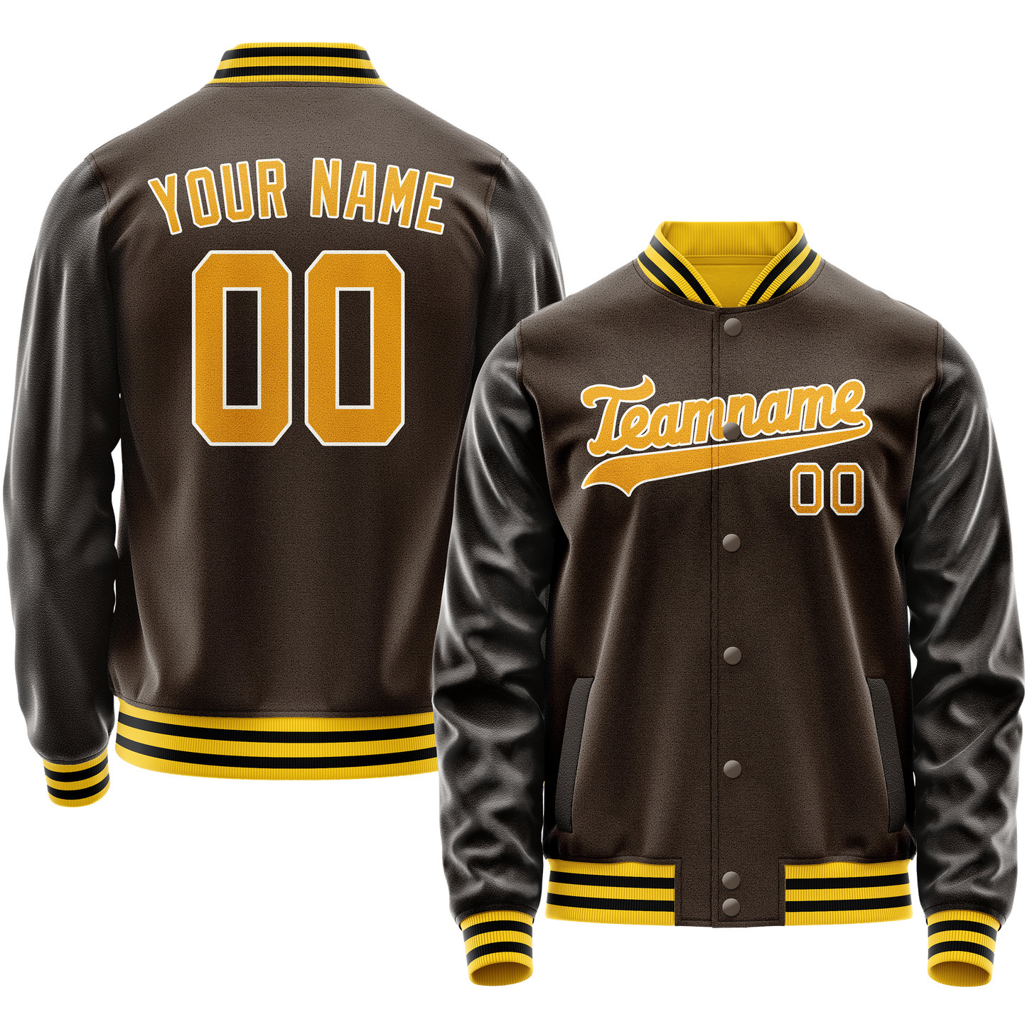 Custom Brown Gold Solid Color Varsity Letterman Jacket