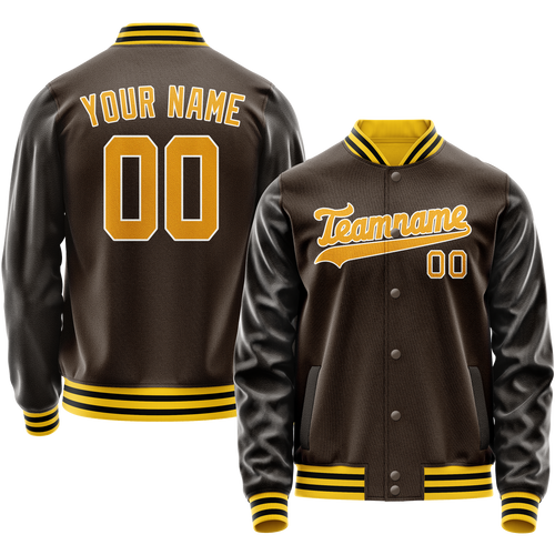 Custom Brown Gold Solid Color Varsity Letterman Jacket