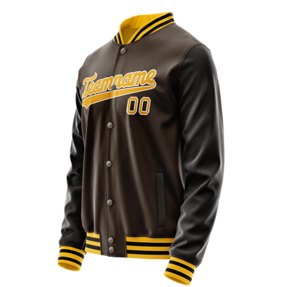 Custom Brown Gold Solid Color Varsity Letterman Jacket