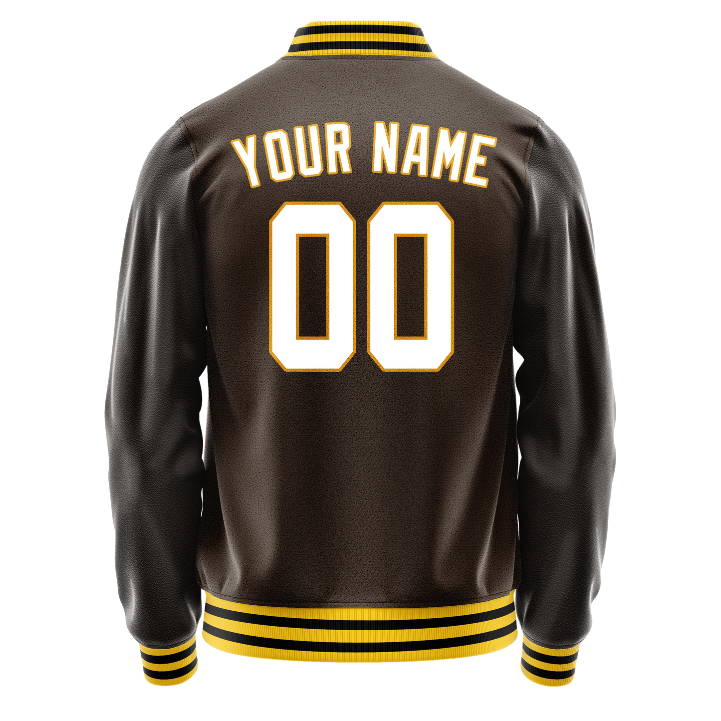 Custom Brown White Solid Color Varsity Letterman Jacket