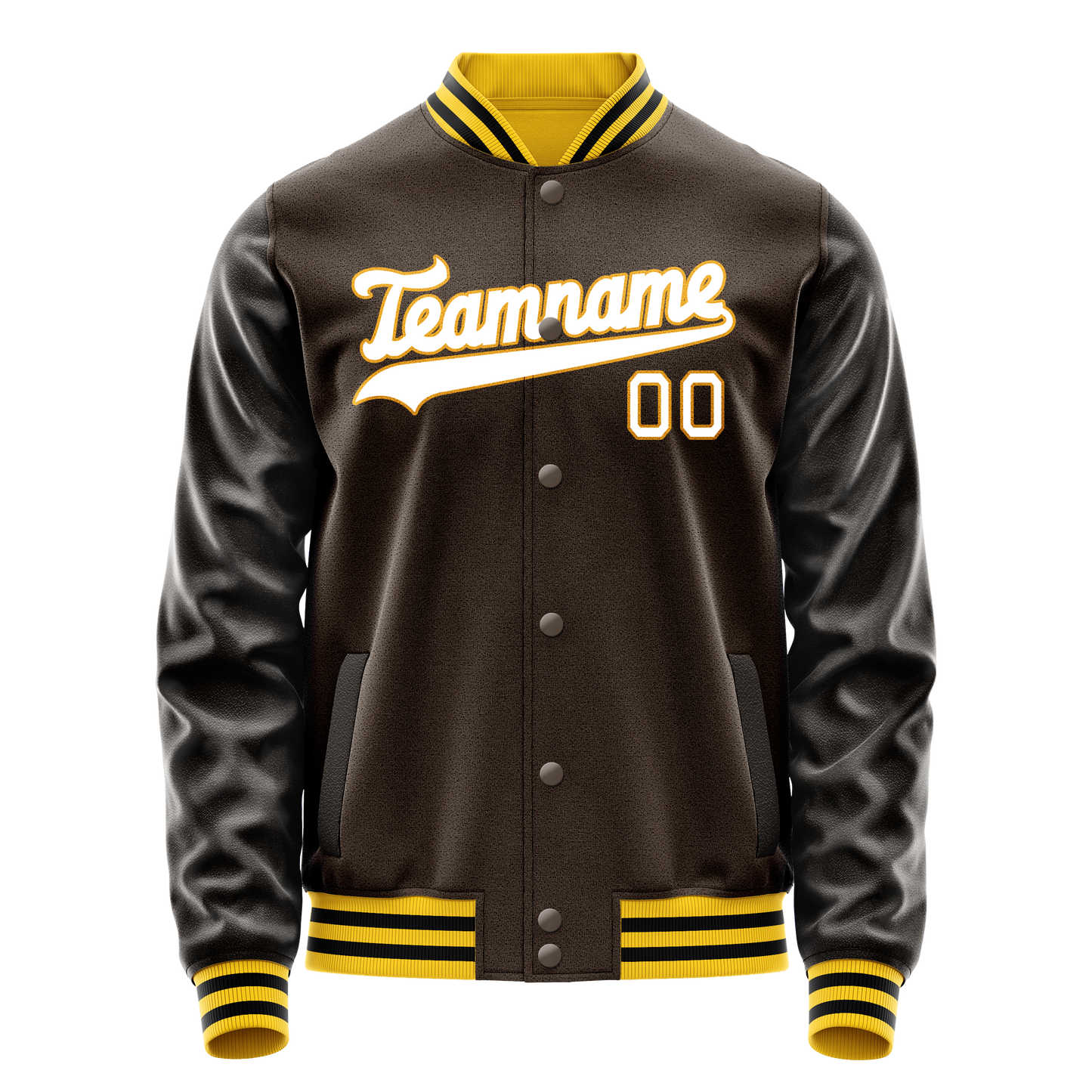 Custom Brown White Solid Color Varsity Letterman Jacket