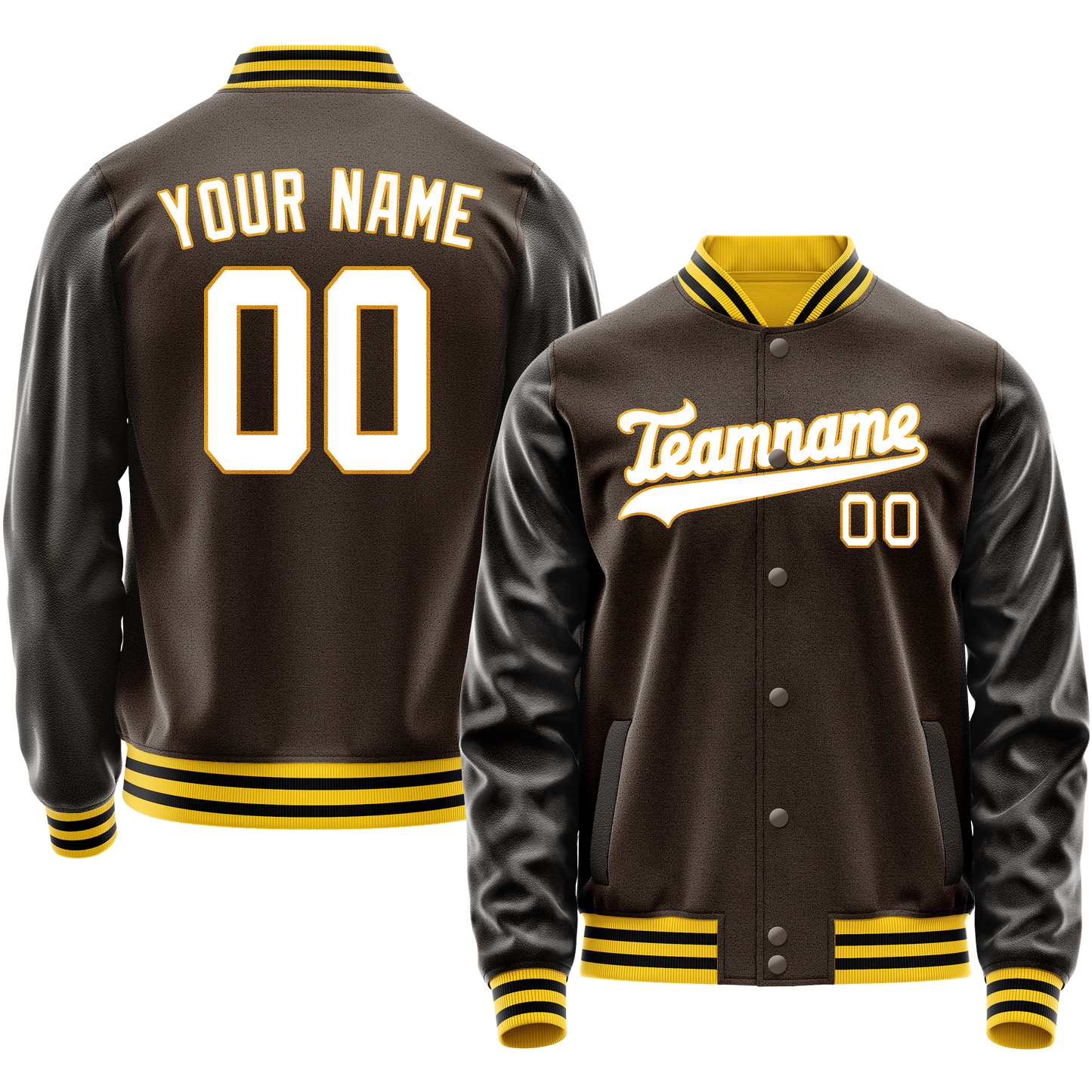 Custom Brown White Solid Color Varsity Letterman Jacket