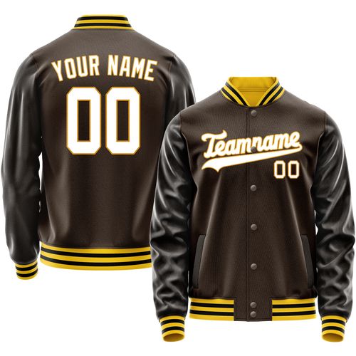Custom Brown White Solid Color Varsity Letterman Jacket