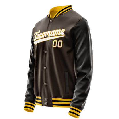 Custom Brown White Solid Color Varsity Letterman Jacket