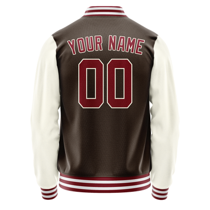 Custom Brown Cream Solid Color Varsity Letterman Jacket