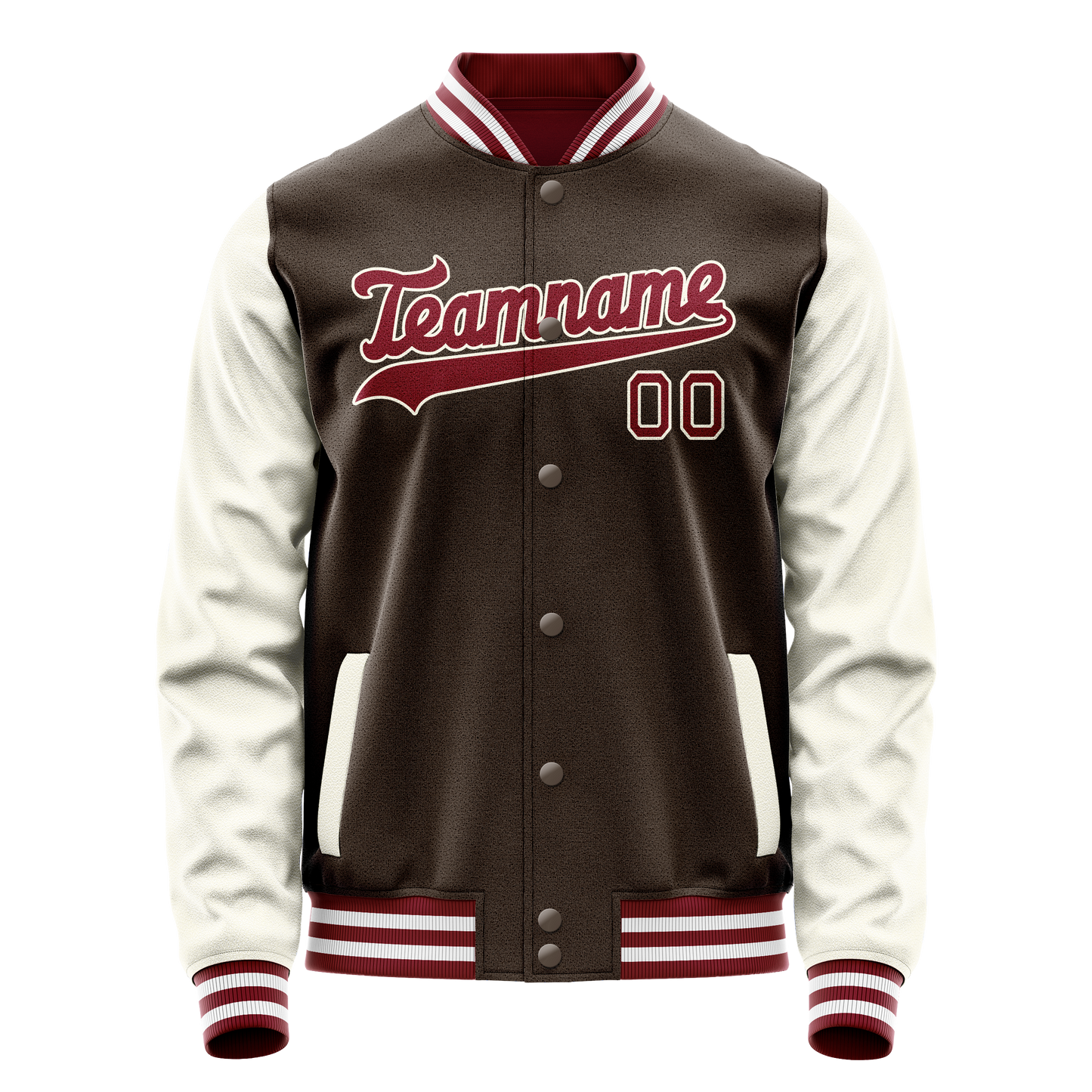 Custom Brown Cream Solid Color Varsity Letterman Jacket