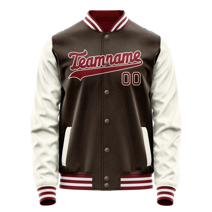 Custom Brown Cream Solid Color Varsity Letterman Jacket