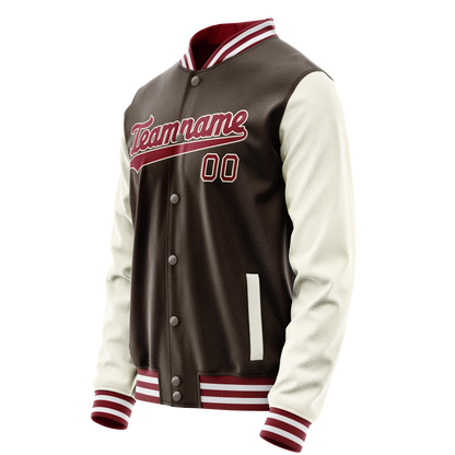 Custom Brown Cream Solid Color Varsity Letterman Jacket