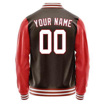 Custom Brown Texas-Orange Solid Color Varsity Letterman Jacket