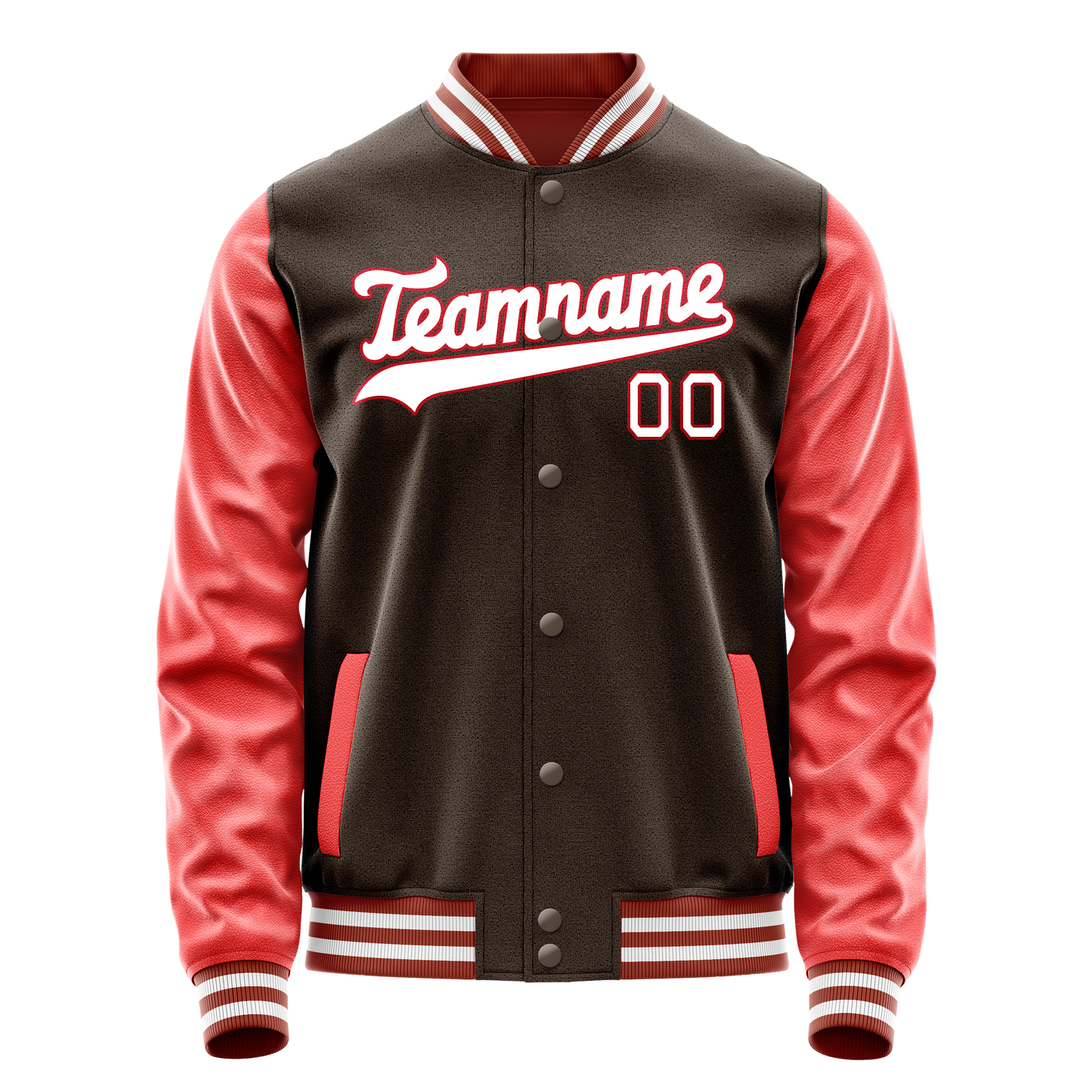 Custom Brown Texas-Orange Solid Color Varsity Letterman Jacket