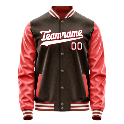 Custom Brown Texas-Orange Solid Color Varsity Letterman Jacket